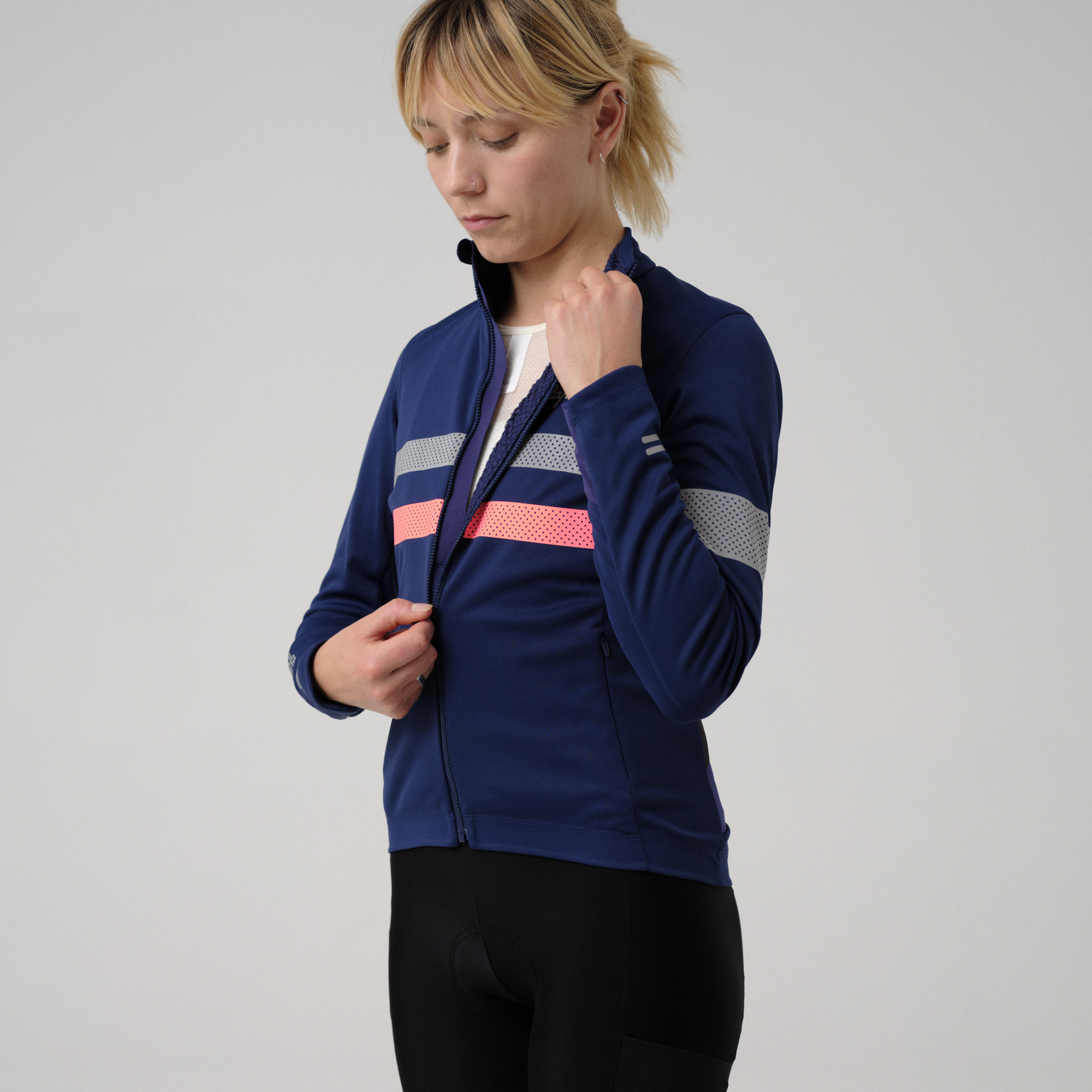 Rapha Brevet LS Gore-Tex Infinium Jersey Navy/Hi-Vis Pink | 72641WCQZ