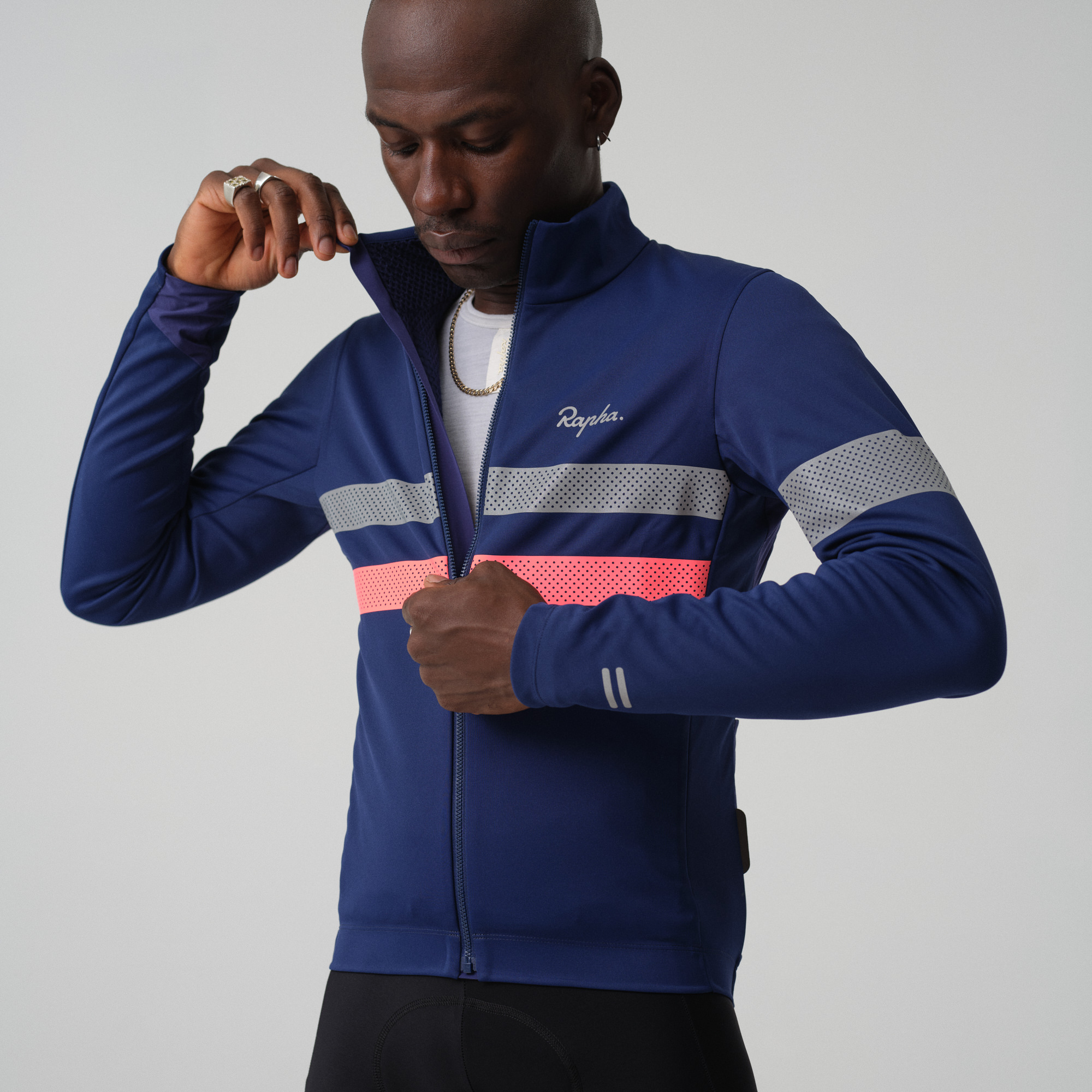 Rapha Brevet Long Sleeve Gore-Tex Infinium Jersey Navy/Hi-Vis Pink | 35481HVOG