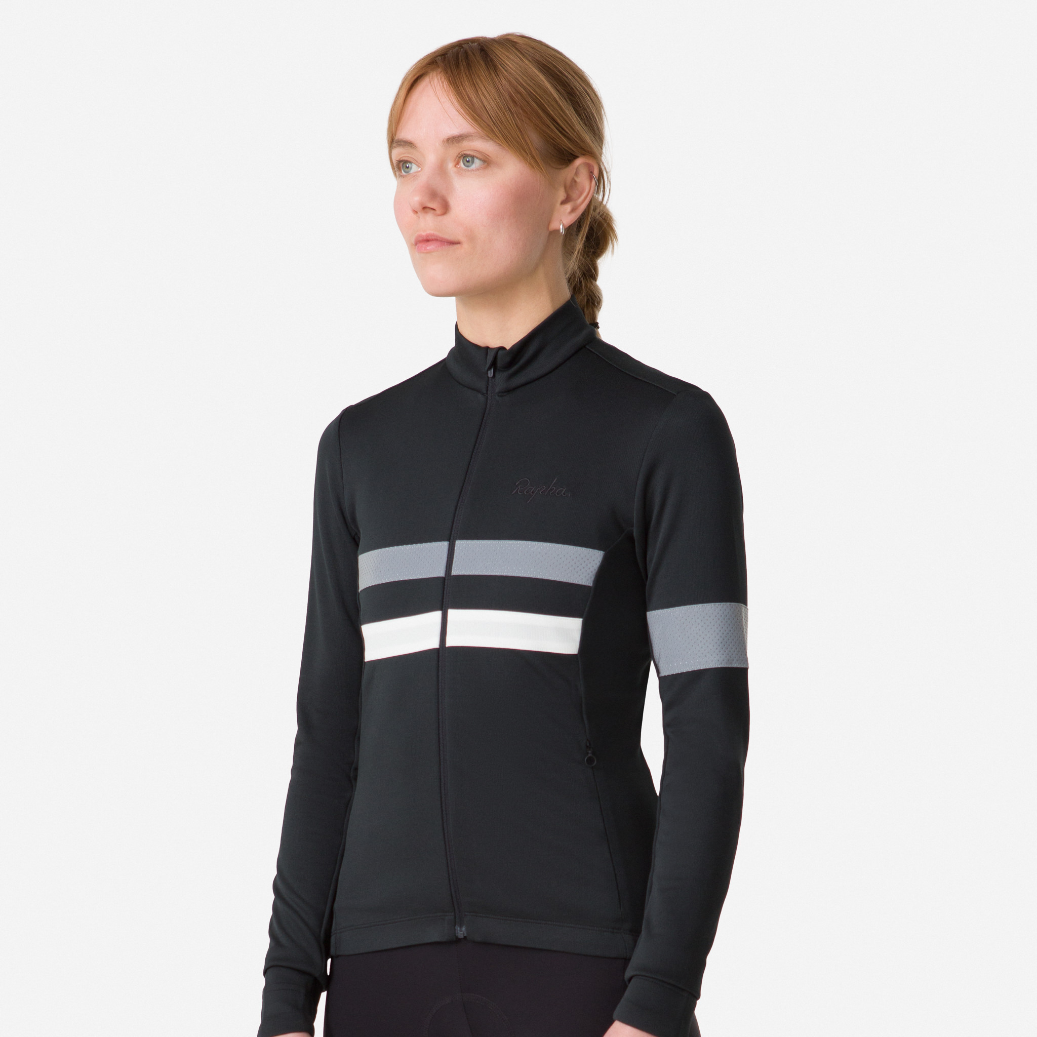 Rapha Brevet Long Sleeve Jersey Black/White | 87640KMFA