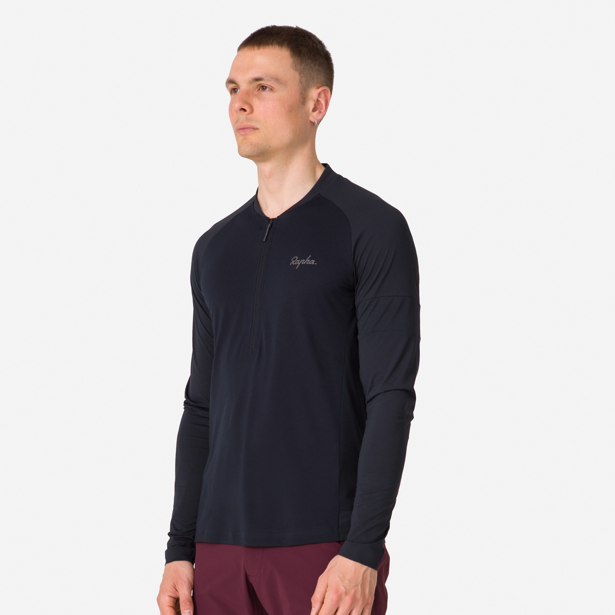 Rapha Explore Long Sleeve Zip Neck Tech T-shirt Black/Black | 25930YKMH