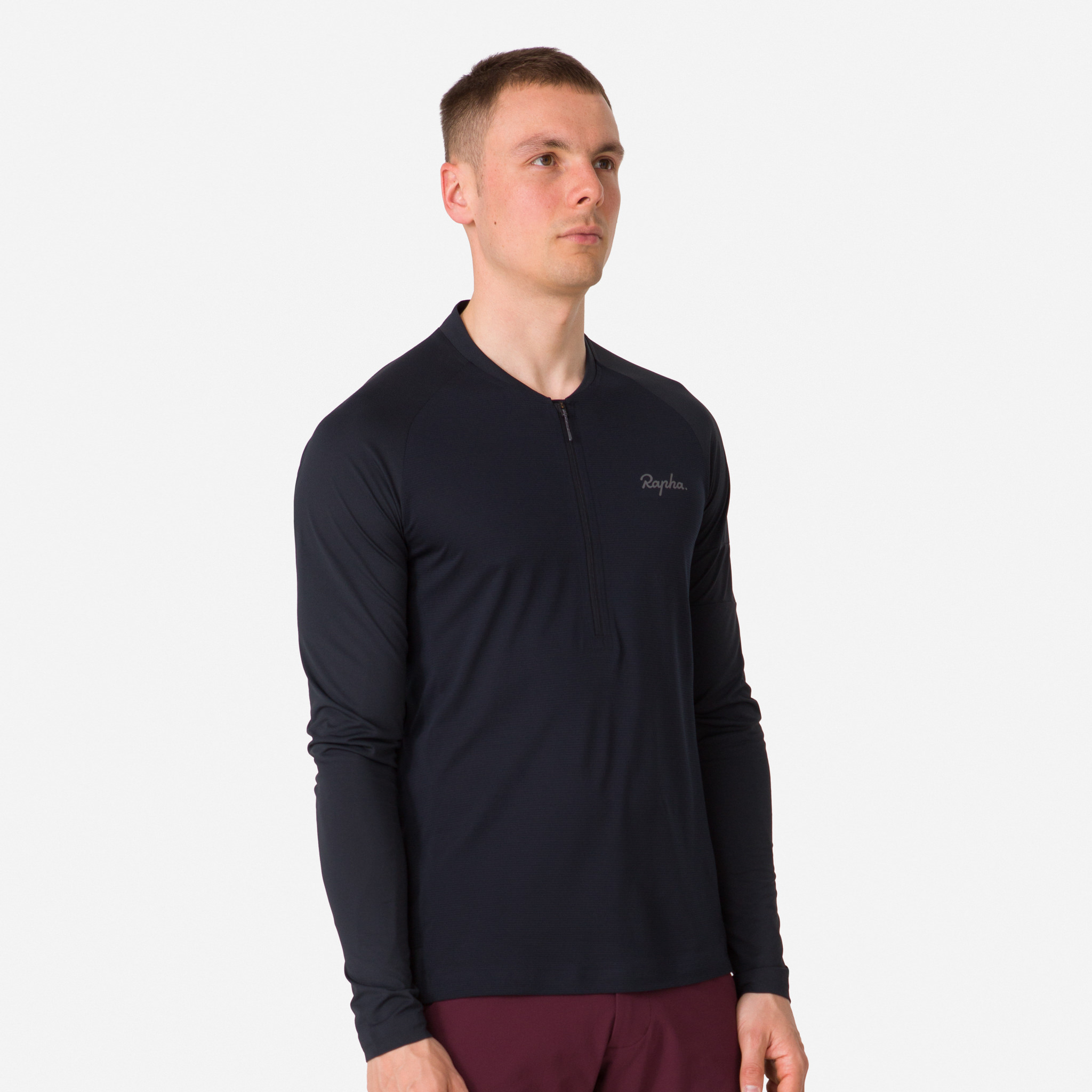 Rapha Explore Long Sleeve Zip Neck Tech T-shirt Black/Black | 25930YKMH