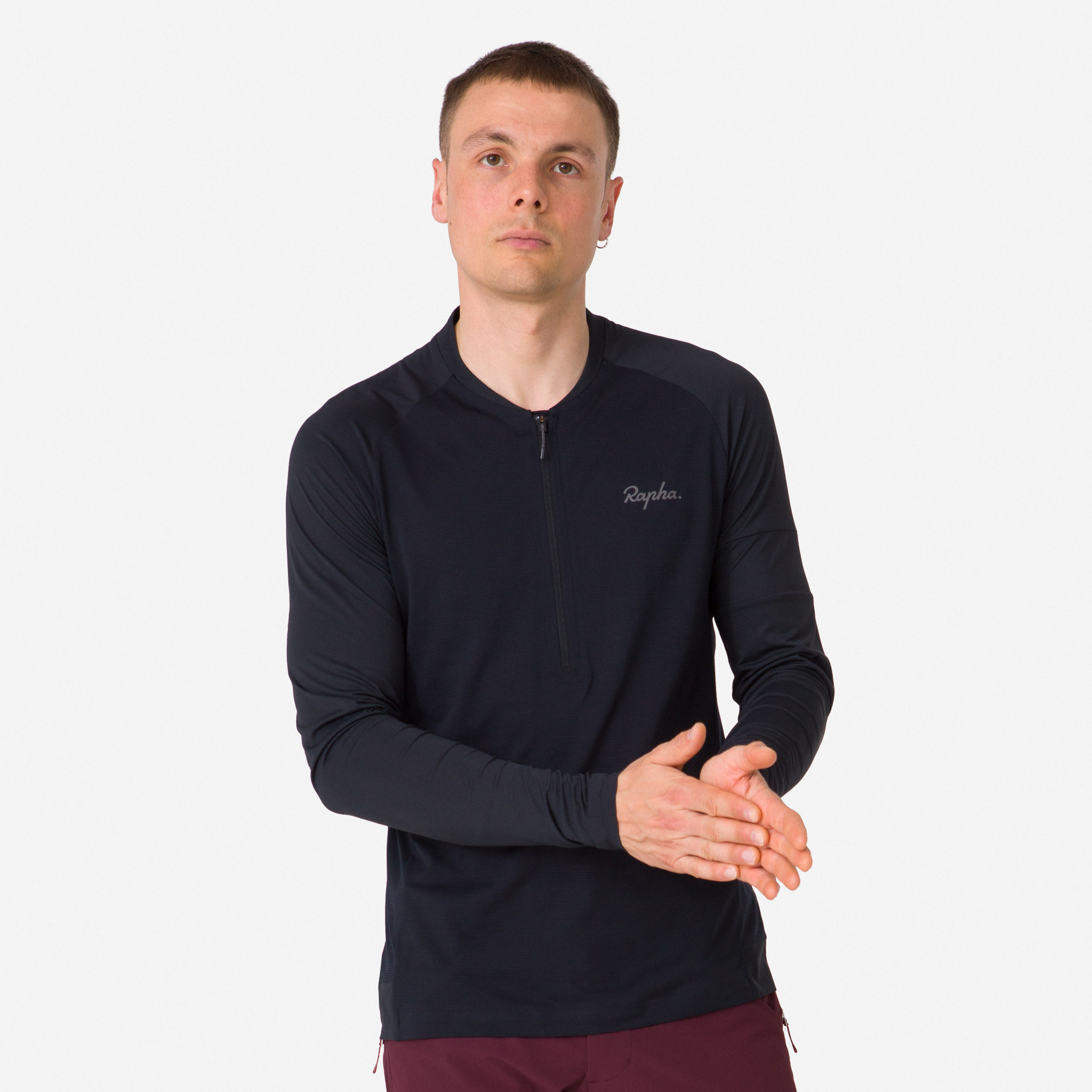 Rapha Explore Long Sleeve Zip Neck Tech T-shirt Black/Black | 25930YKMH