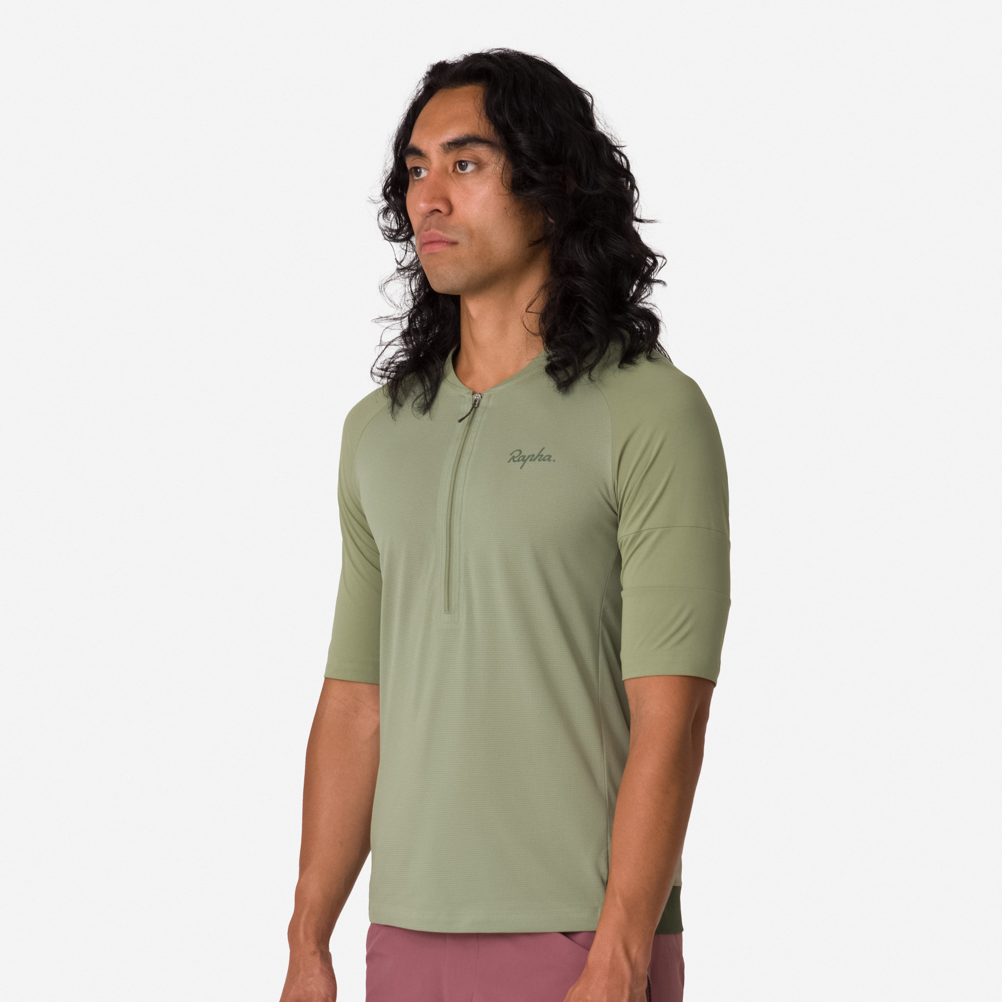 Rapha Explore Zip Neck Technical T-shirt Olive Green/Deep Olive Green | 49631XGBJ